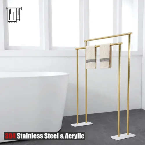 Vista 3 de JQK BTH120L30-WG - Toallero de baño de pie independiente, color dorado, de 30 pulgadas, estante doble para toallas para suelo de baño, dorado