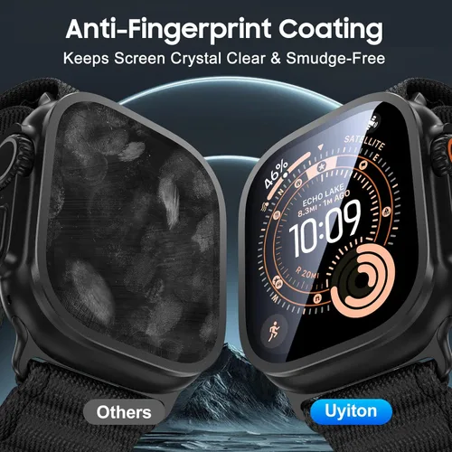 Vista 5 de Uyiton - Protector de pantalla para Apple Watch Ultra 4/3/2/1, vidrio para iWatch de 1.929 in Transparente (borde negro)