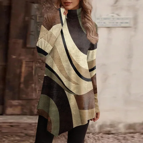 Vista 5 de RMXEi Camisetas de cuello alto de ajuste holgado para mujer, dobladillo irregular, a la moda, para otoño, blusas casuales