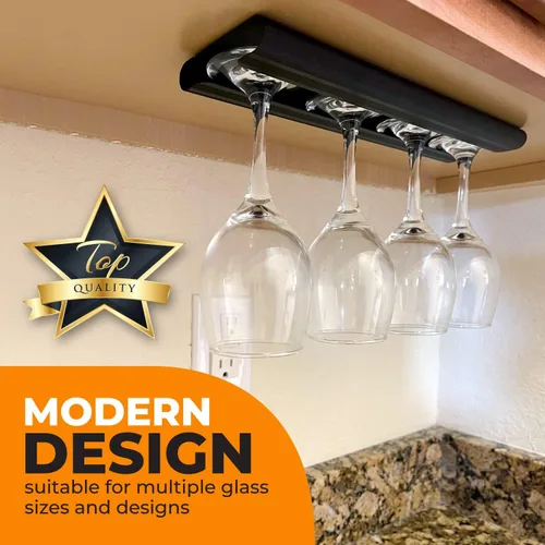 Vista 6 de Estante de aluminio para copas de vino, 2 unidades, soporte para copas de vino debajo del gabinete, estante para copas de vino montado debajo