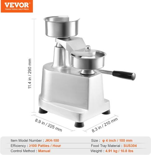 Vista 7 de VEVOR Prensa Comercial para Hamburguesas, Prensa para Hamburguesas de 100mm/4 Pulgadas, Prensa de Acero Inoxidable de Grado Alimentario