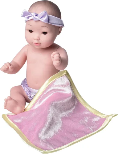Vista 6 de Constructive Playthings Muñeca de bebé tierna de 12 pulgadas, asiática con manta, modelo: UNI-204