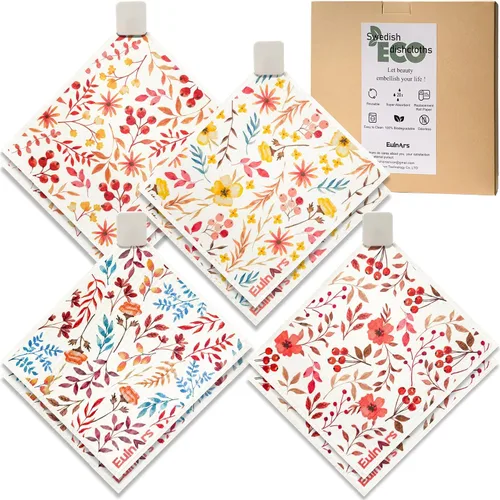 Vista 13 de Eulnars - Toallas de papel reutilizables, paquete de 8 paños de cocina suecos con 3 clips, negro y blanco, algodón, 200 lavados Negro Blanco