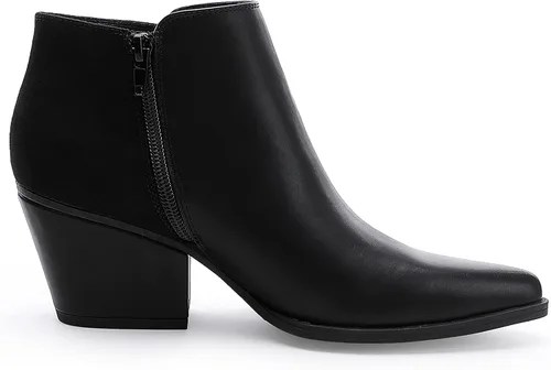 Vista 3 de CentroPoint Botines de cuero con tacón de bloque para mujer, puntera puntiaguda, con cremallera lateral