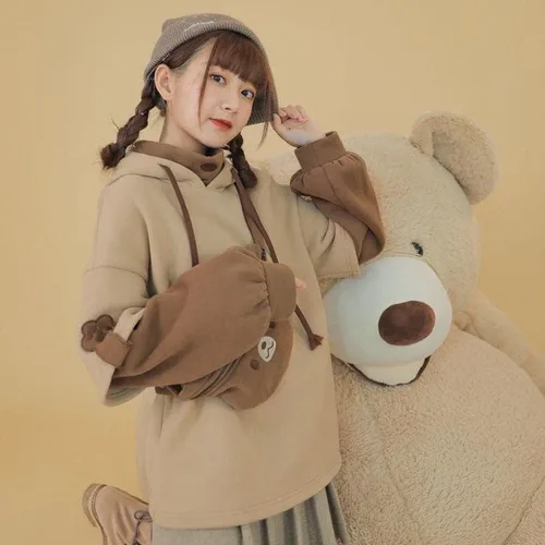 Vista 3 de Sudaderas Kawaii para mujer, con capucha de manga larga y diseño de oso, ropa de cabaña