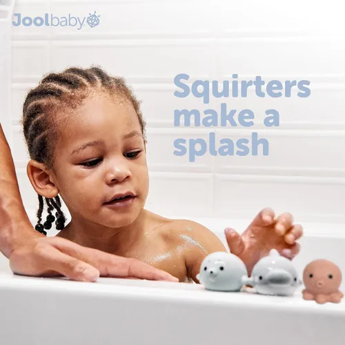 Vista 5 de Jool Baby - Juego de regalo de juguetes de baño de 12 piezas con organizador de almacenamiento de juguetes de baño Squirts, ducks, stacking boats