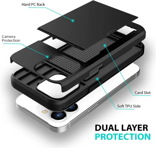 Vista 3 de Zuslab Funda con ranura para tarjetero compatible con Apple iPhone 15 Pro Max de 6.7 pulgadas 2023, funda tipo cartera para teléfono con 1 protector