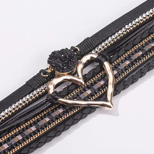 Vista 5 de FANCY SHINY Pulseras de cuero con forma de corazón, apilables, bohemias, pulseras de diamantes de imitación de resina de moda con cierre magnético