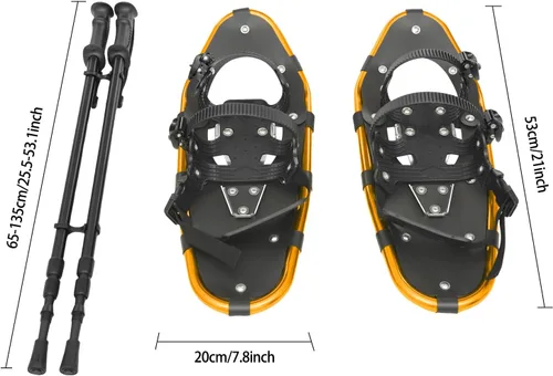 Vista 3 de Raquetas de nieve de 21/25 pulgadas con bastones de senderismo ajustables, juego de raquetas de nieve de aluminio ligero para hombres, mujeres