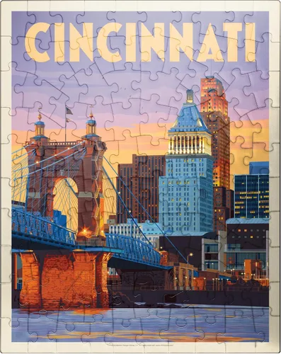 Vista 9 de MyPuzzle Cincinnati, OH: Riverfront, póster vintage, rompecabezas premium de 1000 piezas para adultos