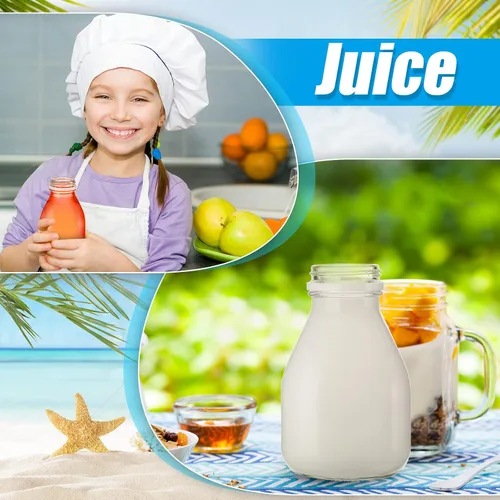 Vista 6 de Patelai - 6 botellas de leche de vidrio de 16 onzas con tapas, recipientes pequeños de leche con tapa, almacenamiento en refrigerador, botella