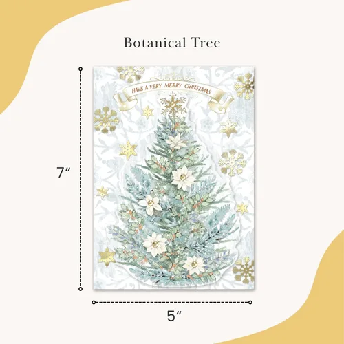 Vista 2 de Punch Studio - Tarjetas navideñas en caja con diseño dimensional de árbol botánico con 12 tarjetas y sobres adornados (44686)