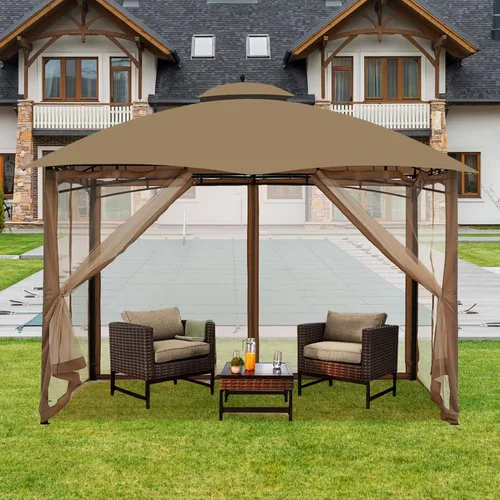 Vista 6 de Mosquitera Universal de Repuesto para Gazebo – Hugline Pantalla de Malla para Exteriores de 10' x 10', Cortina de Pared Lateral de 4 Paneles
