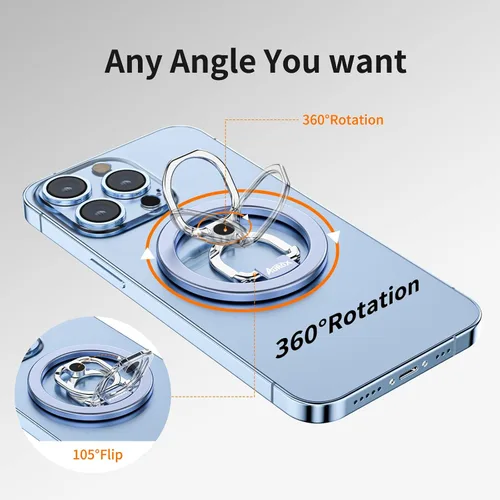 Vista 3 de AUROX Agarre magnético para teléfono compatible con soporte de anillo Magsafe [imán de doble cara] Rotación de 360° plegable para teléfono celular