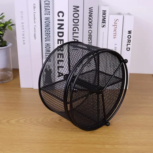 Vista 6 de Soporte para bolígrafos para escritorio, organizador de lápices de malla giratoria de 360 grados, organizador de papelería de escritorio de gran