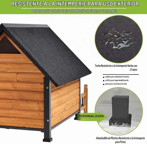 Vista 5 de Jaula de madera para perros para interiores y exteriores con marco de hierro antimasticación para perros pequeños, medianos y grandes, eleva