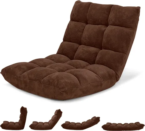 Vista 26 de Giantex Silla plegable de suelo con soporte para el respaldo, 14 posiciones ajustables, cama acolchada, sillón reclinable, sillas de video para Negro