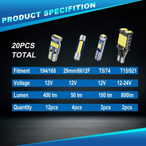 Vista 2 de Paquete de luces LED para interiores para Toyota Tundra 2007-2021, luces de cúpula de mapa interior + luces de espejo de tocador + luz de matrícula