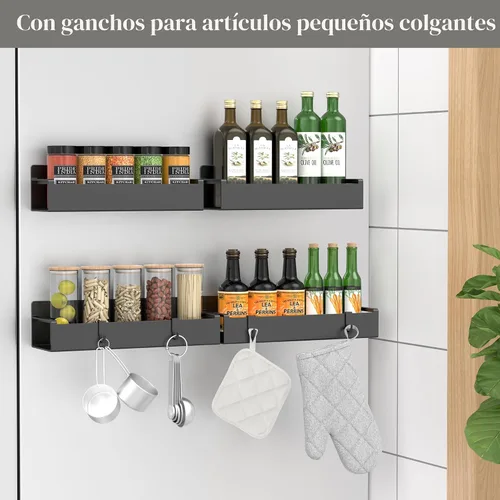 Vista 2 de HuggieGems Paquete de 4 organizadores magnéticos para especias para refrigerador y horno, organizadores negros para nevera y almacenamiento
