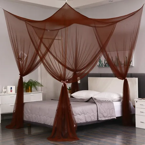 Vista 21 de Mengersi Cortinas de cama con dosel de 4 postes, mosquitero para cama tamaño Twin a Twin XL, cortinas de red para cama para camping, patio, red Negro