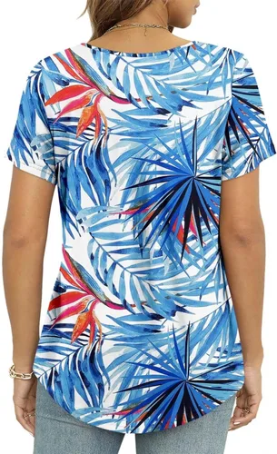 Vista 4 de ONLYSHE Blusa de manga corta para mujer, cuello en U, holgada, con volantes, plisada, túnica para leggings