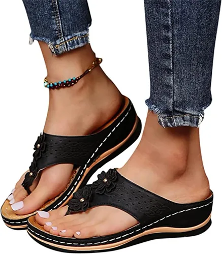 Vista 131 de Ladmiple Sandalias ortopédicas florales de moda 2023 con soporte de arco, zapatillas romanas casuales con puntera abierta