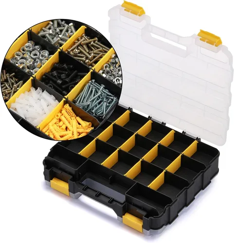 Vista 6 de Organizador de herramientas de doble cara con polímero resistente a los impactos, almacenamiento de caja de hardware, excelente para tornillos