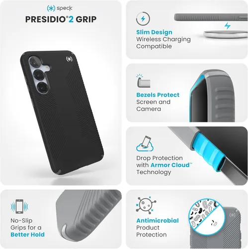 Vista 2 de Speck Funda para Samsung Galaxy S25 Plus, protección contra caídas de 13 pies, agarre antideslizante, funda para Samsung S25 Plus, bisel elevado