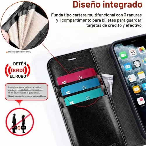 Vista 3 de OCASE Compatible con iPhone 12 Case/Compatible con iPhone 12 Pro Wallet Case, funda tipo cartera de piel sintética con tapa y tarjeteros con bloqueo
