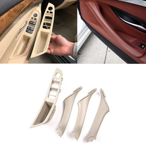 Vista 5 de YIWANG Kit de 4 piezas de panel de reposabrazos de interruptor de ventana de automóvil ABS y manija de puerta para BMW Serie 5 para reposabrazos