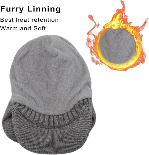 Vista 3 de Muryobao Gorro de invierno para hombre, con forro polar, con visera, orejeras cálidas, gorra de esquí
