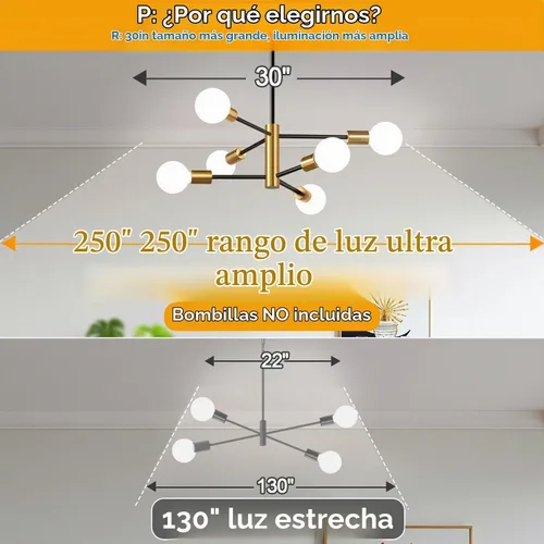 Vista 2 de Sputnik - Lámpara de techo con 6 luces para comedor Negro y oro cepillado