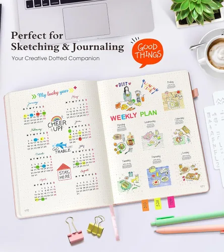 Vista 6 de Ansopu Cuaderno de puntos, 360 páginas numeradas, cuadrícula de puntos, de 8.5 x 11 pulgadas, papel de punto de 3.53 oz/m², tapa dura gruesa