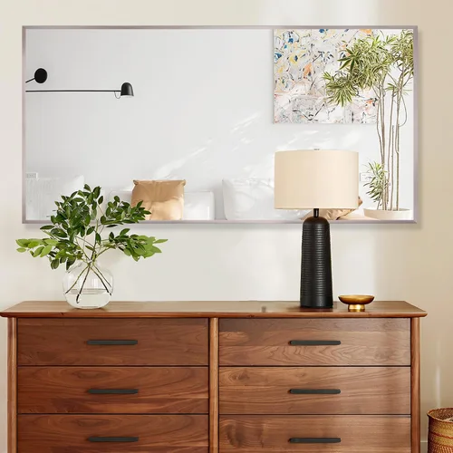 Vista 56 de 24x24 Inch Black Bathroom Mirror for Wall, Aluminum Frame Rectangle Rectangular Vanity Mirror, Modern Large for Bedroom, Living Room, Horizontal or