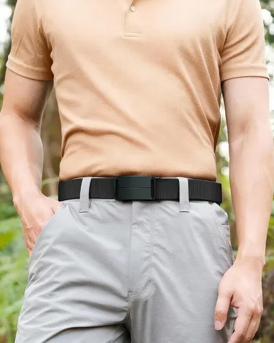 Vista 6 de Cinturón de trinquete elástico para hombres, cinturón de trabajo táctico de nailon casual, hebilla ajustable
