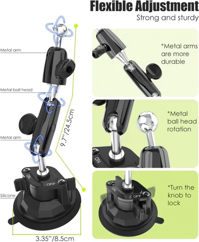 Vista 5 de Charchendo Pilot Tablet Mount [Upgraded Multi-Angle Adjustable Metal Arm], Aviation Cockpit Tablet Holder with Super Suction Cup, Fits iPad Pro