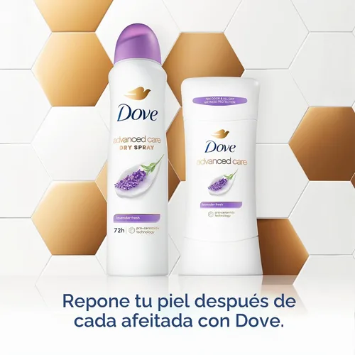 Vista 4 de Dove Advanced Care - Desodorante antitranspirante en barra Lavanda Fresca 4 unidades para ayudar a reparar la barrera de la piel, control del olor