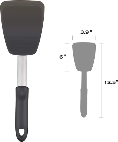 Vista 8 de Espátula giratoria de silicona flexible, versátil 600F resistente al calor, antiadherente y buen agarre, color negro