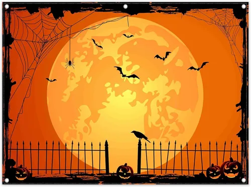 Vista 11 de Fondo de fotos de Halloween naranja de 7 x 5 pies para fiestas, parche grande de calabaza, luna, fotografía, fondo, bruja para niños, decoración