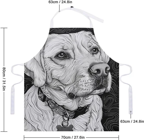 Vista 2 de MUSM Apron for Adults - 27.6 X 31.5 Inch, Heavy-Duty Polyester Aprons with Two Large Pockets, Waterproof Line Drawing Dog Kitchen Apron for Cooking