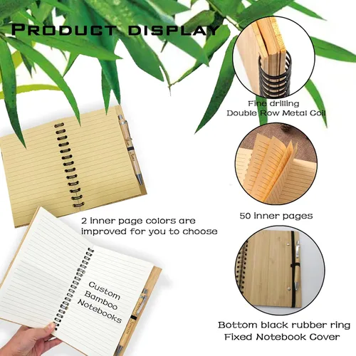 Vista 4 de xrlsg Cuaderno personalizado con foto grabada, cuaderno de bambú personalizado con bolígrafo, diarios en espiral para graduación, conmemorativo