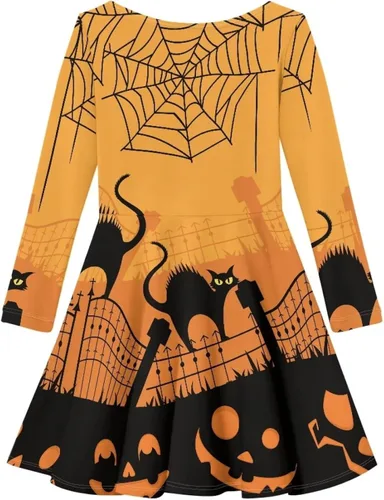 Vista 2 de Modysero Vestido para niñas pequeñas, vestido de Halloween para fiesta, cosplay, disfraces de manga larga, línea A, vestido de patinadora para otoño