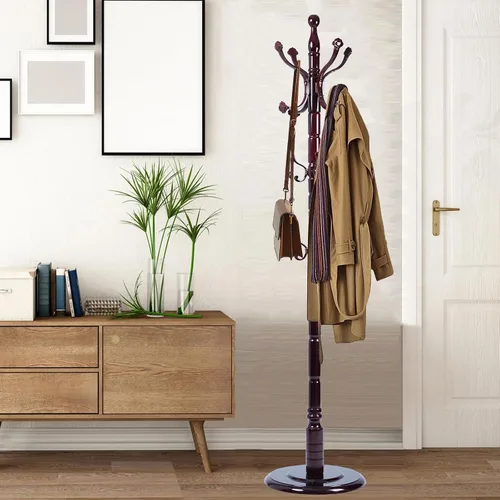 Vista 13 de Percheros independientes con 14 ganchos, soportes de madera natural para entrada, altura ajustable de 73 pulgadas, perchero de árbol para pasillo