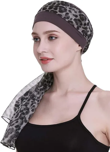 Vista 4 de Elegante gorro de quimioterapia con bufandas sedosas para mujeres con cáncer para pérdida de cabello