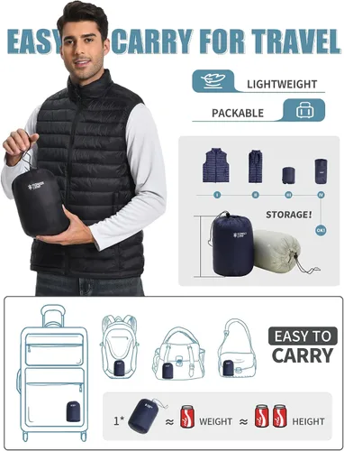 Vista 2 de Pioneer Camp Chaleco acolchado ligero para hombre, plegable, repelente al agua, cálido, acolchado, sin mangas, para el trabajo, casual, viajes