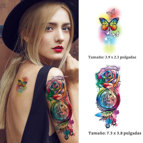 Vista 4 de JEEFONNA 86 hojas de tatuajes temporales, 14 hojas grandes de medio brazo de tatuajes falsos de flores, gato, búho y león, 72 hojas pequeñas