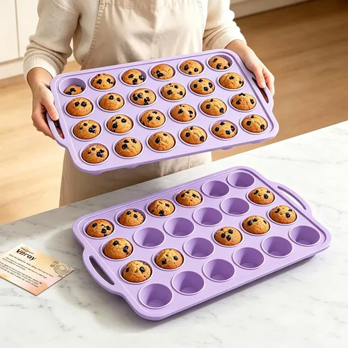 Vista 10 de Beige Mini Silicone Muffin Molds: 2 Pack 24 Small Cupcake Mold for Baking