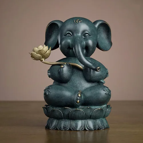 Vista 4 de Estatua de decoración de mesa, estatua de elefante de color de latón Feng Shui, estatua de la suerte, figura de la suerte, regalo de estatua