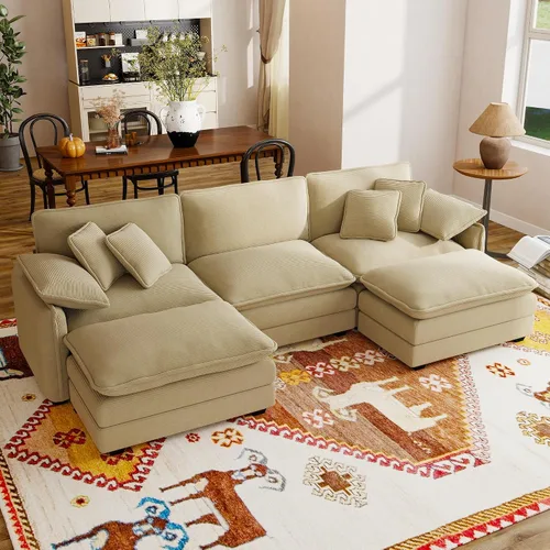 Vista 31 de Sofá modular de 81 pulgadas con 2 otomanas, sofá modular de 2 asientos, sofá seccional pequeño para sala de estar