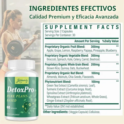 Vista 2 de Cápsulas de desintoxicación y limpieza de 1000 mg, fórmula a base de plantas 26 en 1 para desintoxicación, suplemento desintoxicante para mujeres